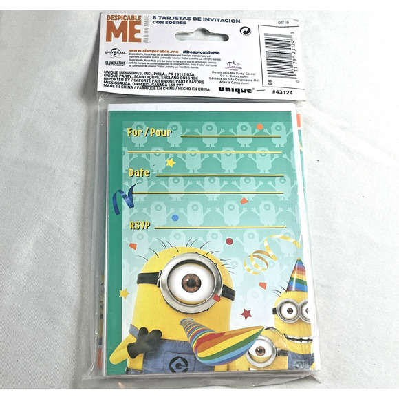 Despicable Me Minions Kid Birthday Party 24 Invitations (3 Packs of 8) Unique - Picture 3 of 5